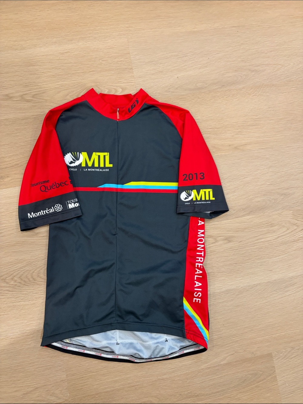 MT Men’s Swim-Style Cycling Jersey in Black & Red with Yellow Accent
